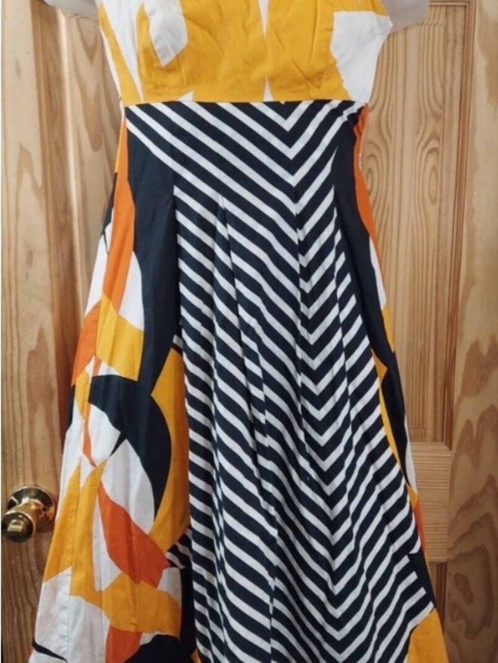 Tabitha for Anthropologie Yellow White Black Orange Print Midi Dress